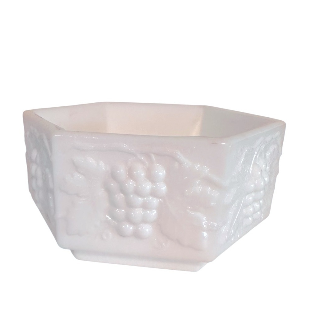 Vintage Imperial Glass Milk Glass Dish - White Dish with Grape Leaf pattern
